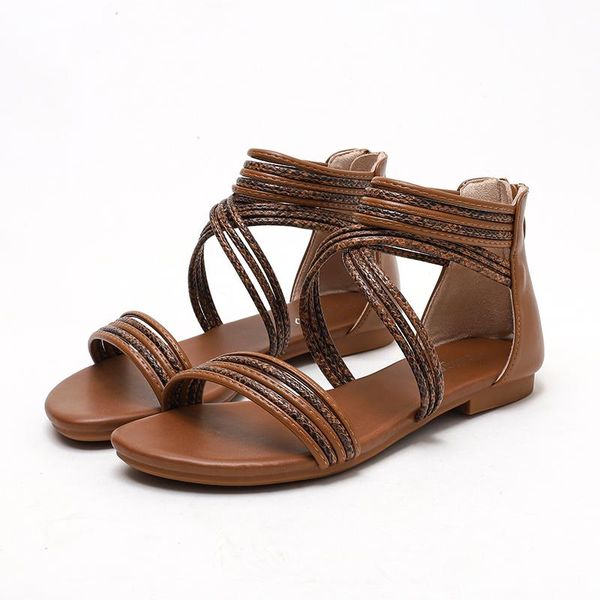 

fashion summer sandals women low heel shoes ladies soft leather cross strap design female large plus size 36-42, Black