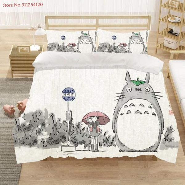 

bedding sets cute totoro quilt cover 2/3 piece children bed pillowcase single double full  linen home textiles no sheet
