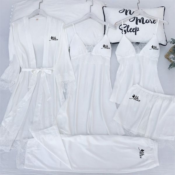 

personalized name women kimono bathrobe bride bridesmaid wedding robe set lace trim sleepwear casual home clothes nightwear 211103, Black;red