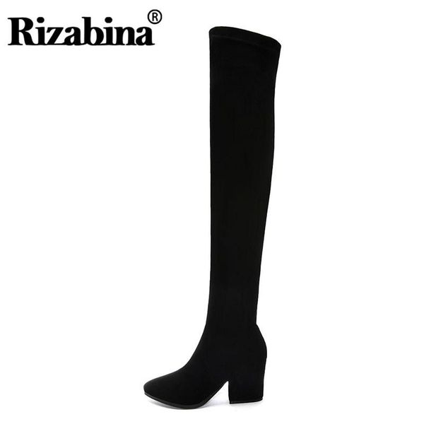 

boots rizabina women over the knee slim stretch black long winter warm high heels footwear size 33-40