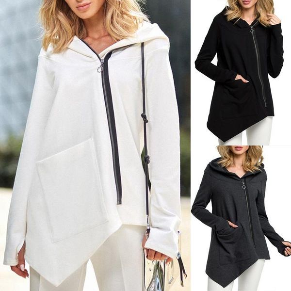 

women's hoodies & sweatshirts plus size clothing zanzea 2021 fashion casual long sleeve hooded asymmetrical hem chaqueta mujer 5xl, Black