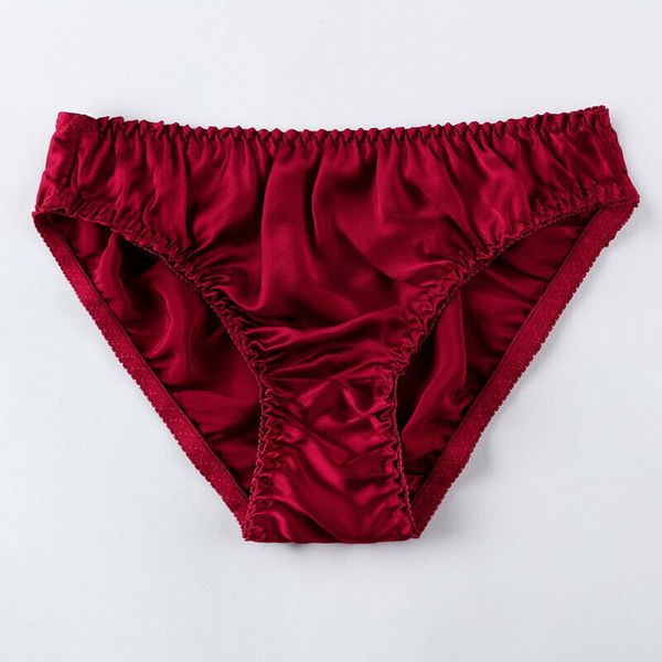

100% silk female ladies seamless underwear comfortable breathable satin briefs pure color luxury plus size panties, Black;pink