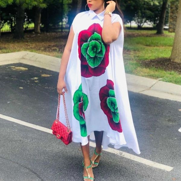 

large loose printed dresses women white summer fashion plus size african xxxl floral female robes vestidos 210416, Black;gray