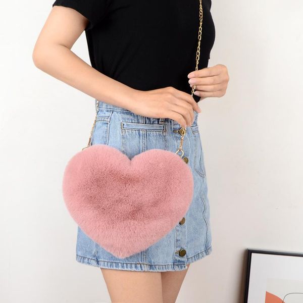 

evening bags women rex fur love bag peach heart chain shoulder crossbody