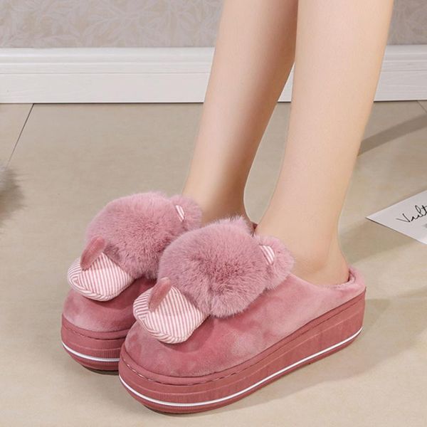 

slippers rimocy 2021 winter women cute animal shape furry home warm plush autumn shoes woman platform pink gray slipper, Black