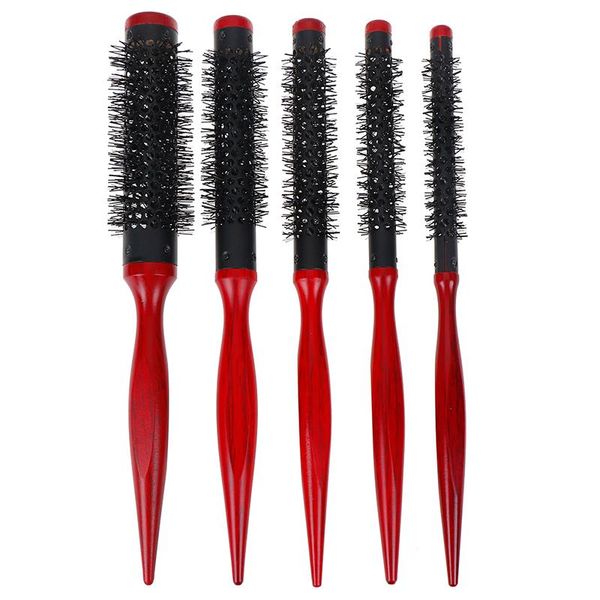 

hair brushes pro 1 pc antistatic heat resistant diy bristle curl brush salon wooden round hairdressing hairbrush comb, Silver