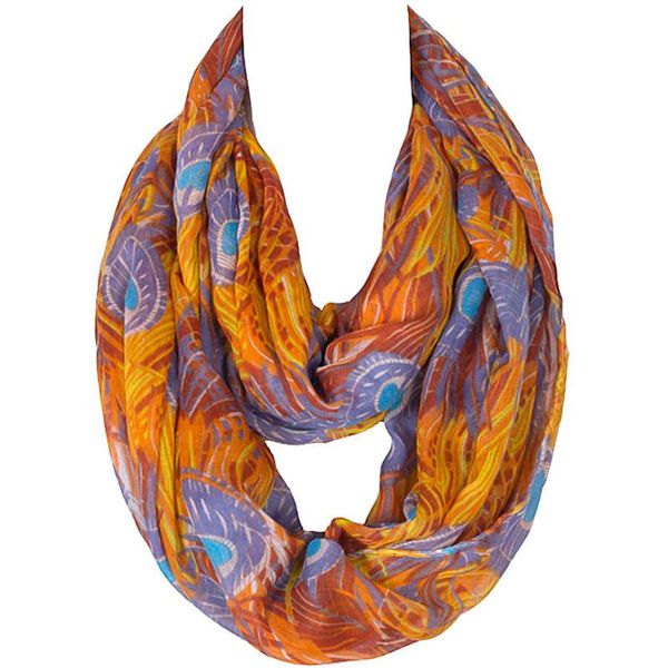 

scarves lightweight fashion infinity women scarf orange feather print ring large warm sheer soft loop lady gift 180*110cm, Blue;gray