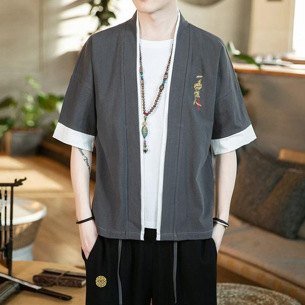 

ethnic clothing chinese style linen clothes men kimono cardigan traditional yukata japanese samurai casual asian 30272, Red