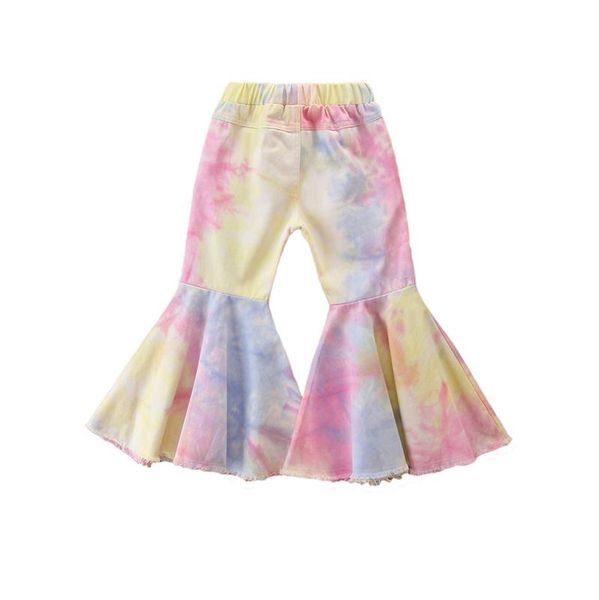 

toddler girls flare pants autumn hole jeans stylish tie dye printed bell bottom fall clothes, Blue