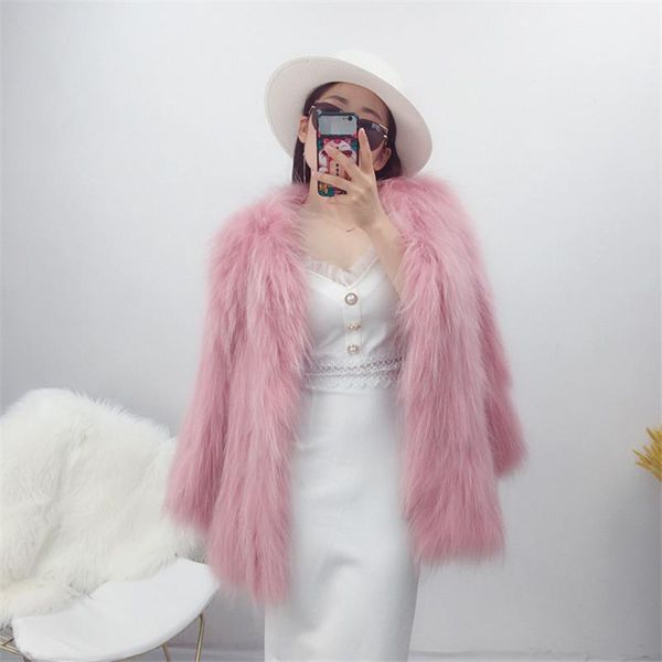 

women's fur & faux 2021 winter women 100% raccoon coat pink luxury long loose overcoat thick warm female plush, Black