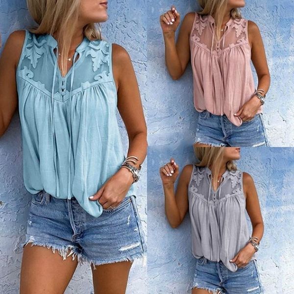 

women's t-shirt womens casual chiffon stitching lace ladies v-neck sleeveless shirts summer fashion sweet style tee blusas, White