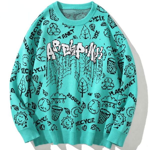

men's sweaters men sweater cartoon graphics letter pattern knitted pullover casual baggy harajuku college style couple streetwe, White;black