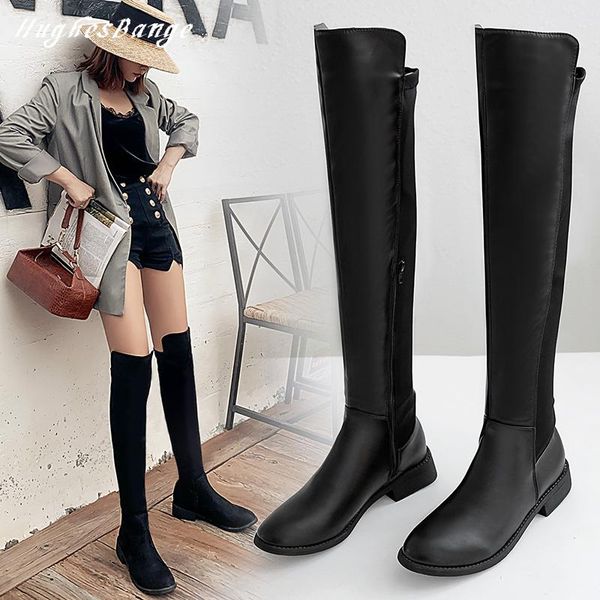 

boots thigh women high shoes fashion over the knee knight female autumn winter leather rough heel riding heeled, Black