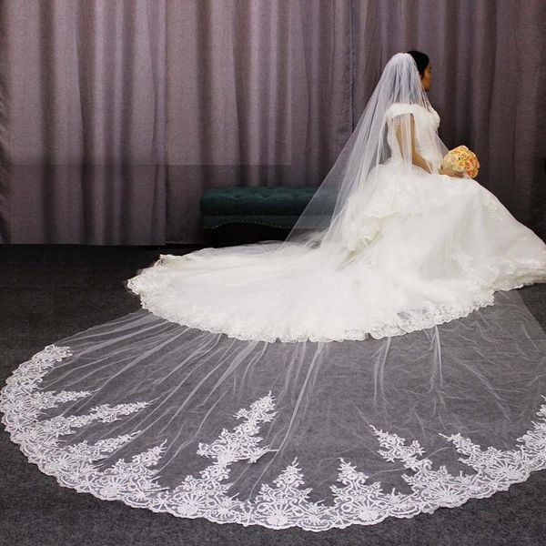 

bridal veils long wedding veil neat lace 4 m one layer with comb welon 2021 accessories, Black