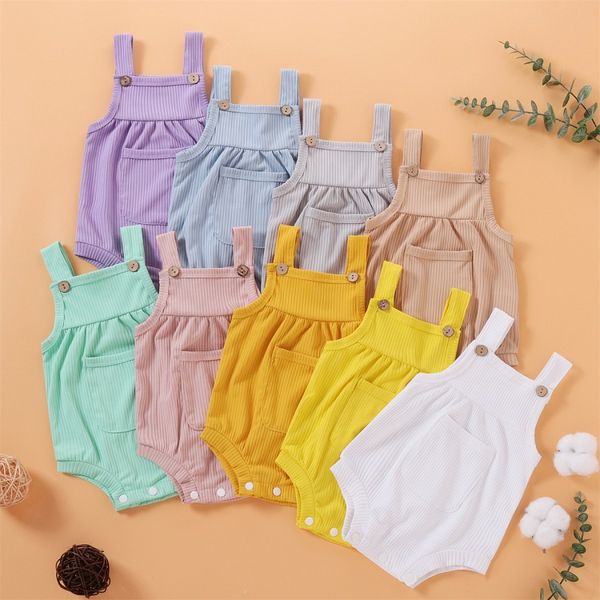 Newborn Baby Rompers Candy Color Supender Papece Riftbed Хлопчатобумажные комбинезоны Детские младенцы Боди Одежда M3505