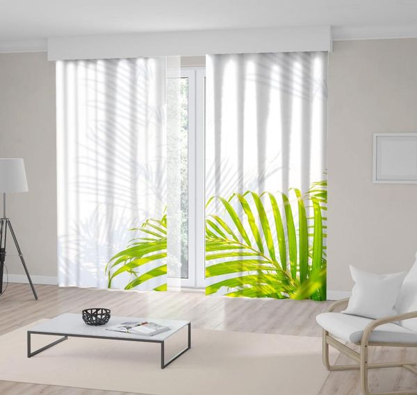 

curtain & drapes palm leaves and shadows on wall exotic forest nature environment summer days po green white