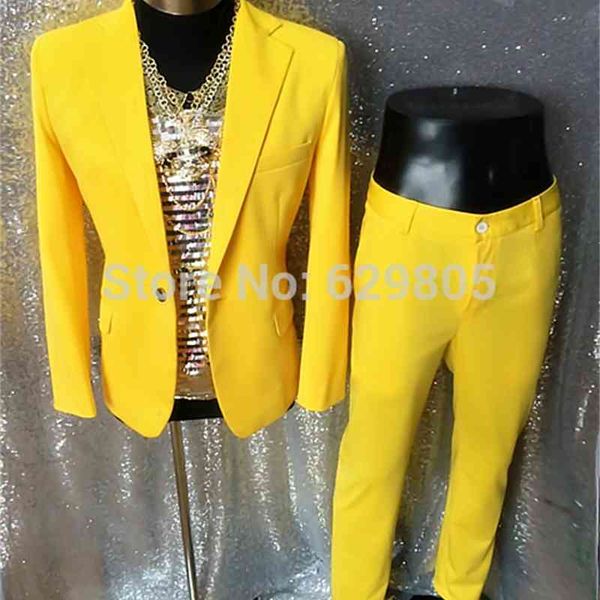 

men's suits & blazers come fashion yellow male singer dancer suit set costume dj performances hornet ds light men's stage wear bod, White;black