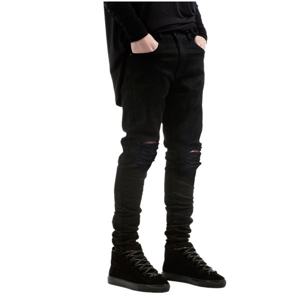 

luxury brand pants and jeans shorts new fashion men black jeans skinny ripped stretch slim west hip hop swag denim motorcycle b, Blue