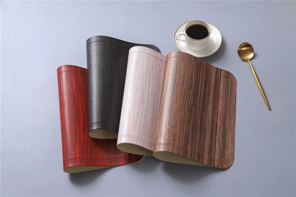 

waterproof placemat wood grain pu rounded corner insulation pad kitchen daily tableware dish mat 30x45cm mats & pads