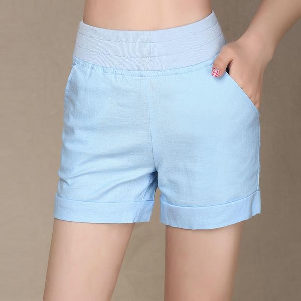 

women's shorts 2021 european and american bf summer wind female candy color high waist linen women loose elastic plus size, White;black