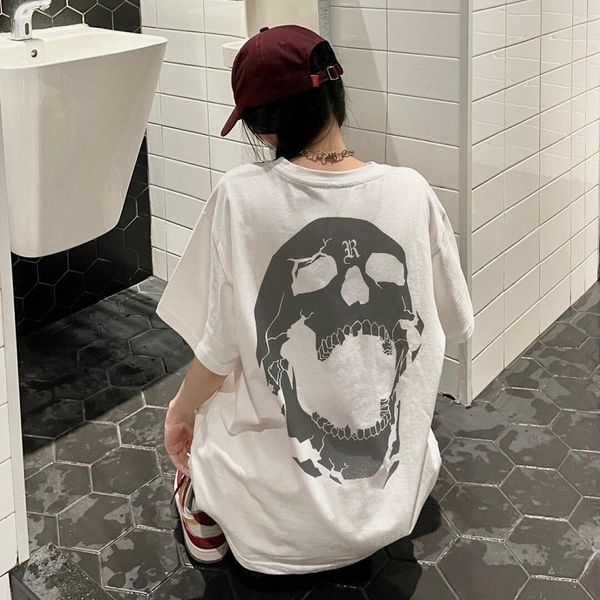 

revenge keel skeleton men's and women's same fashion loose brand high street hip hop reflective short sleeve large cotton t-shirt, White;black