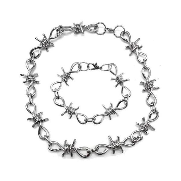 

set bracelet thorn iron necklace steel wire winding ladies hip hop gothic barbed small link, chain, Black