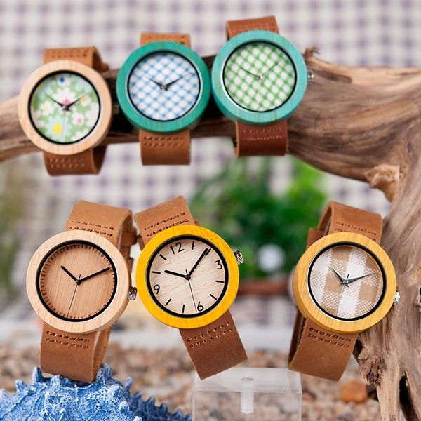 

wristwatches bobo bird womens watches luxury fashion bamboo wrist clock 6 kinds color quartz watch relogio feminino c-d18 drop, Slivery;brown