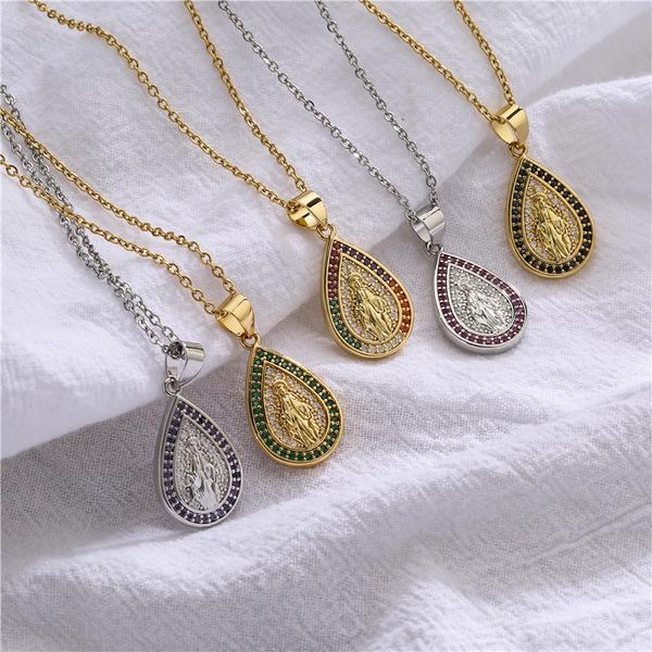 

chains hecheng,goddess necklace,colorful zircon jwewlry,the virgin mary christ necklace choker,fashion 2021, Silver