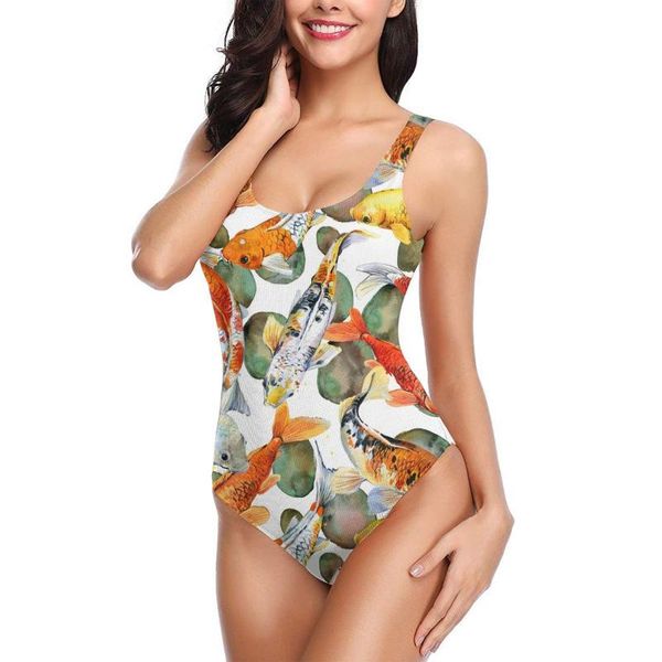 

one-piece suits swim suit women swimwear bathing carp koi watercolor fish