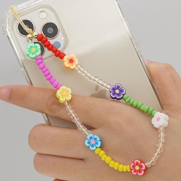 

link, chain cell phone chains mobile lanyard mixcolor beaded cord charm flower straps 2021 jewelry for women, Black