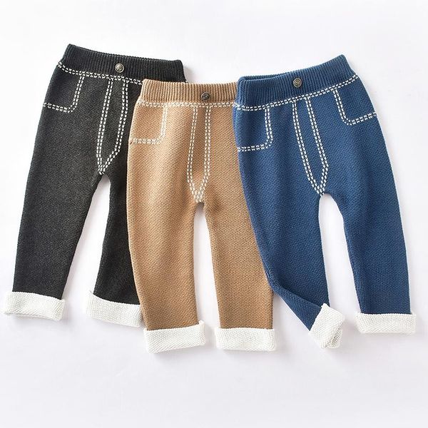 

trousers 2021 toddler boys girls casual spring and autumn knitted wool pants fashion baby leggings born tights, Blue
