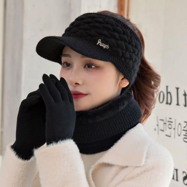

beanies winter hat for women fashion casual fur empty warm bib gloves three-piece wool