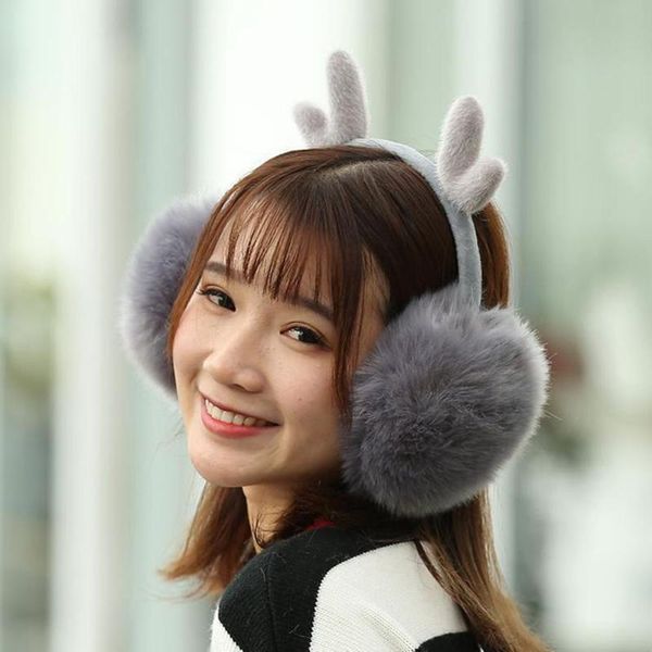 

berets sweet winter outdoor solid color warm earmuffs headband deer imitation mink, Blue;gray