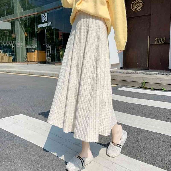 

skirts winter cashmere blend a-line plaid rib knitted long vd7h, Black