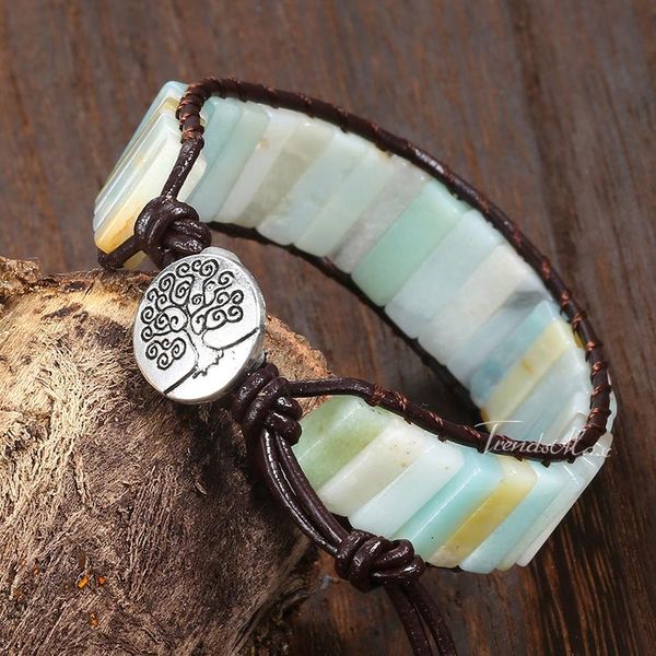

link, chain womens boho bracelet natural stone wristband khaki brown vintage leather bracelets for woman jewelry drop 17mm hdsbm03, Black