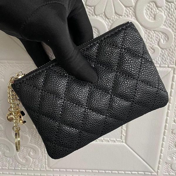 

card holders leather coin purse female clutch bag zipper caviar ball pattern key chain buckle classic, Brown;gray