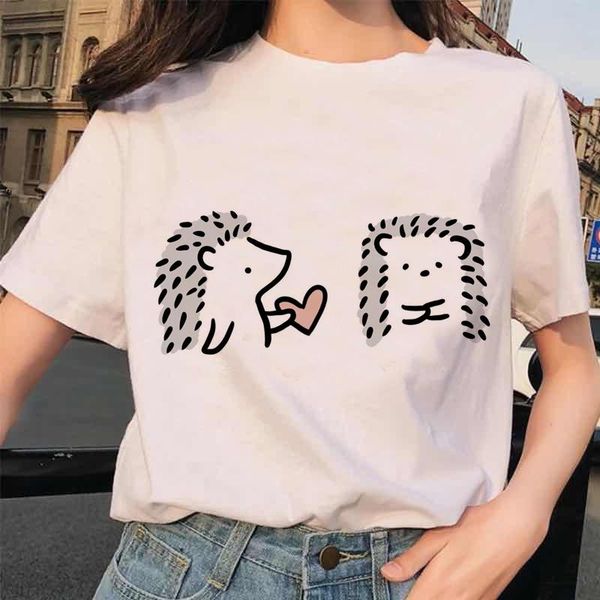 

graphic tees cute cartoon tshirts gothic kawaii hedgehog tshirt women t shirt korean vintage clothes drop balloons women's t-shirt, White