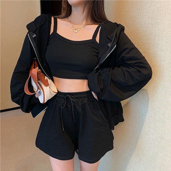 

yoga outfit plus size tracksuit women set sport clothing spring summer shorts and camisole hoodies 3 piece suit crop hooded jackets
