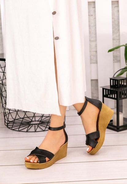 

ertu black skin wedges sandals