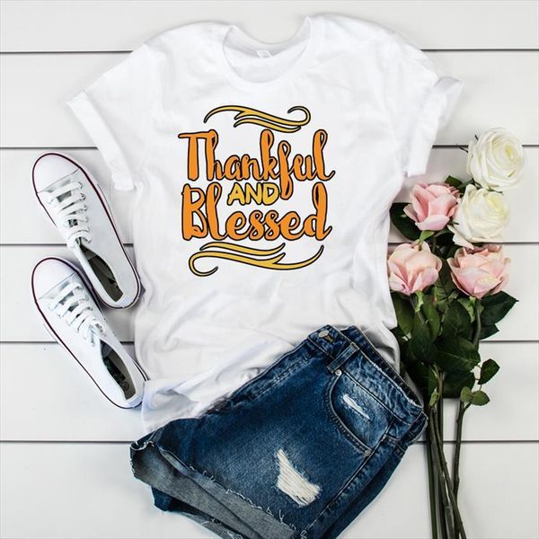 

graphic thankful blessed fall womens t shirts autumn thanksgiving print clothes tee, White