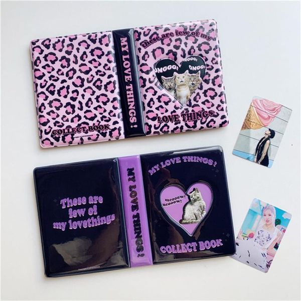 

card holders 3 inch postcards collect organizer book leopard hollow love heart ins fashin kpop idol po diy mini instax, Brown;gray