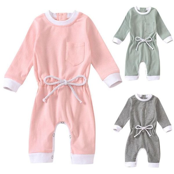 

born baby boys girls drawstring belt romper solid color long sleeve kawaii o-neck casual baggy comfy jumpsuit one pieces suit jumpsuits, Blue