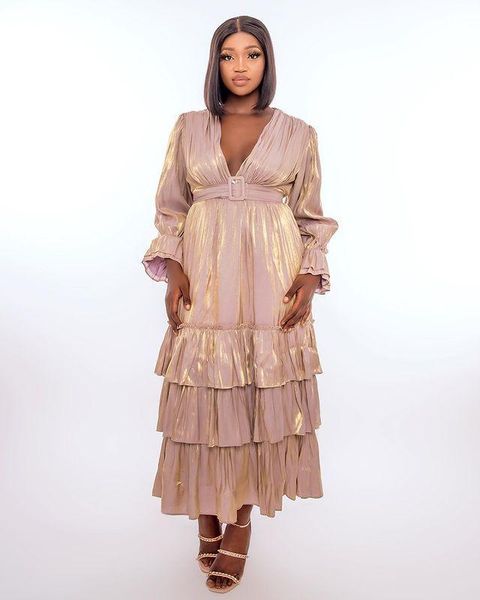 

african dresses for women 2021 spring and summer long sleeve v-neck dress clothes ethnic clothing, Red