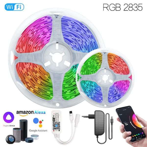 

strips google assistant alexa wifi smart iuces 49.2 ft (15m) rgb 2835 12v led strip eu plug waterproof lamp for family bedroom festival