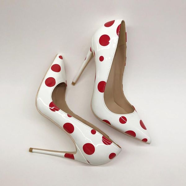 

dress shoes yellow black polka dots high heel 12cm printed patent leather stiletto pumps women pointed toe party shoe