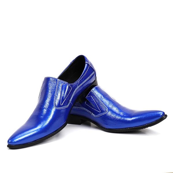 

dress shoes deep blue chaussure homme genuine leather mens slip on italian men loafers wedding office shoe for man, Black
