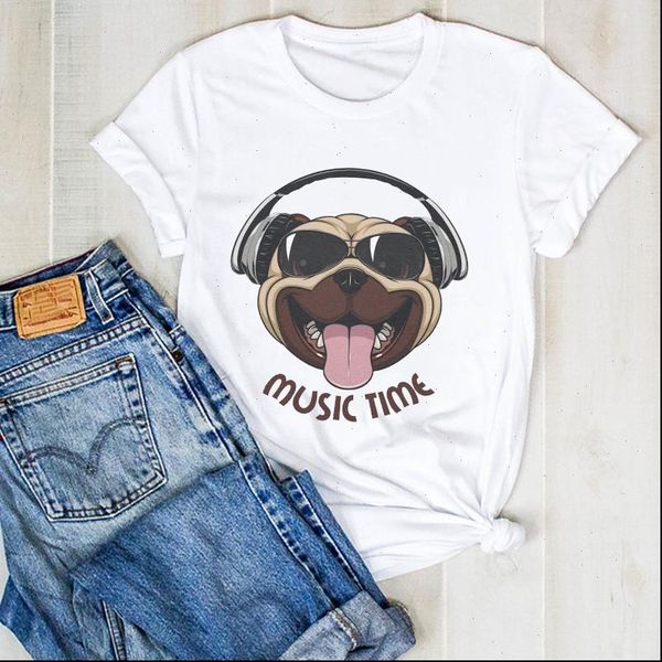 

women t shirt lady cartoon dog pet funny cute print fashion summer ladies tee womens female clothes graphic, White