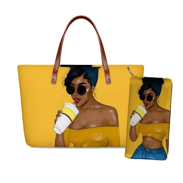 

duffel bags hycool women yellow handbag purse set beautiful afro black girls printing woman clutch convenient hand bag for ladies