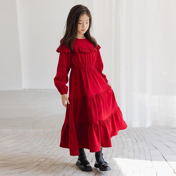 

girl's dresses yourseason winter teen girl long style kids fashion baby children elegant brief corduroy dress o neck autumn spring, Red;yellow