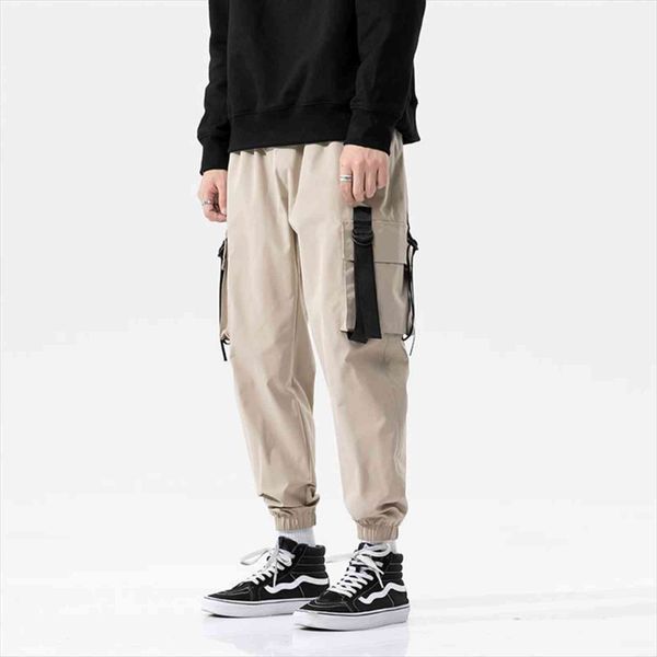 

brand cargo hip hop boys women pants multi pocket elastic waist harem pant men streetwear punk trousers jogger tactical, Black
